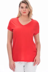 Şans Women's Plus Size Red V-Neck Viscose Blouse #9100074