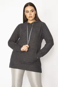 Şans Women's Plus Size Smoked Kangaroo Pocket Hooded Sweatshirt