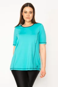 Şans Women's Plus Size Turquoise Collar Webbing Sports Blouse