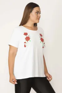 Şans Women's Plus Size White Cotton Fabric Collar Lace Short Sleeve Blouse #9087654