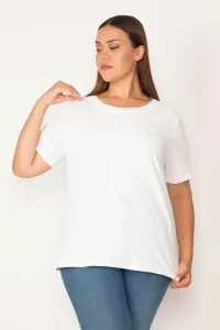 Şans Women's Plus Size White Cotton Fabric Collar Lace Short Sleeve Blouse #9115735