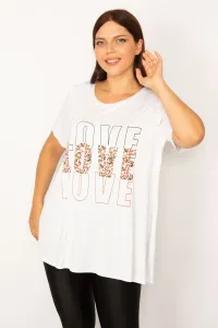 Şans Women's Plus Size White Front Printed Relaxed Cut Tunic