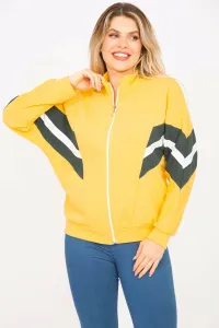 Şans Women's Plus Size Yellow 2 Thread Fabric Front Zipper And Stripe Detailed Sweatshirt