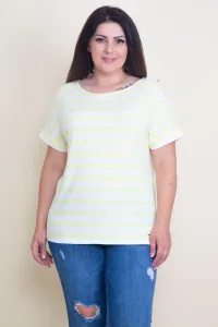 Şans Women's Plus Size Yellow Striped Low Sleeve Viscose Blouse #9115074