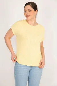 Şans Women's Yellow Large Size Crew Neck Low Sleeve Blouse