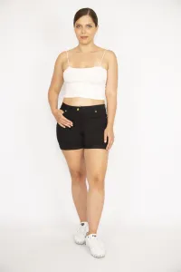 Şans Women's Large Size Black 5 Pockets Double Leg Skinny Shorts #9127590