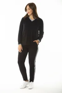 Şans Women's Plus Size Black Ribbed Long-Sleeved Blouse, Pants and Tracksuit Suit