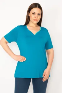 Şans Women's Green Plus Size Single Collar Pleated Sports Blouse #9265425