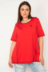 Şans Women's Plus Size Red Collar Webbing Sports Blouse #9065489