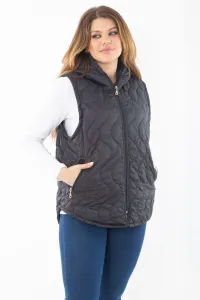 Şans Women's Plus Size Navy Blue Front And Pocket Zippered Hooded Lined Quilted Vest