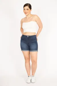 Şans Women's Navy Blue Large Size 5 Pockets Skinny Denim Shorts
