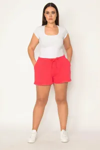 Şans Women's Plus Size Fuchsia Shorts with Lace-Up Detail, Pockets