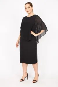 Şans Women's Black Plus Size Chiffon Cape Dress