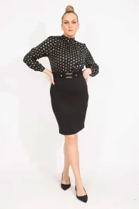 Şans Women's Plus Size Black Polka Dot Patterned Dress with a Belt #9216914