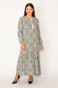 Şans Women's Plus Size Black Woven Viscose Fabric Skirt Tiered Long Sleeve Dress #9208973