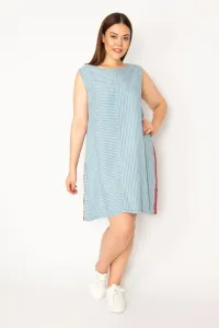 Şans Women's Plus Size Blue Striped Combined Side Striped Dress #9087542