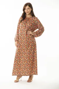 Şans Women's Plus Size Multicolored Long Dress With Elastic Detailed Collar, Smocking And Arms