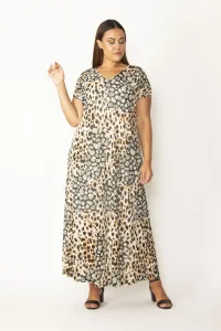 Şans Women's Plus Size Leopard V Neck Chiffon Fabric Lined Long Dress #9119536