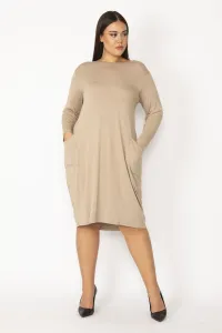 Şans Women's Plus Size Mink Viscose Dress with Pocket, Long Sleeves