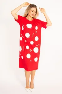 Şans Women's Plus Size Red Front Printed Viscose Dress #9088113