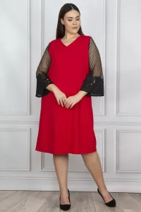 Şans Women's Plus Size Red Dress With Lace Detail #9128026
