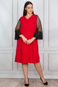 Şans Women's Plus Size Red Dress With Lace Detail #9128027