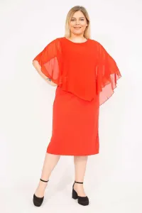 Şans Women's Red Plus Size Chiffon Dress with Cape #9263314