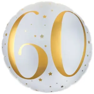 BALÓN fóliový okrúhly biely so zlatou číslicou 60