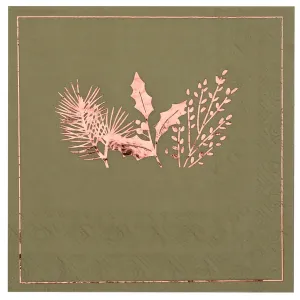Servítky papierové Vianočné vetvičky olivovo-ružové 33 x 33 cm 20 ks