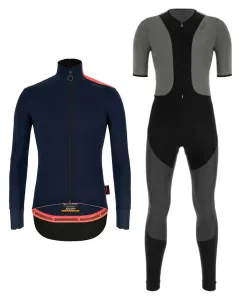 SANTINI Cyklistická zimná bunda a nohavice - VEGA XTREME - čierna/šedá/modrá