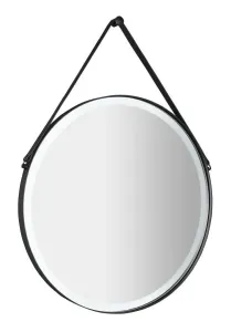 SAPHO - ORBITER guľaté zrkadlo s LED osvetlením, kožený popruh, ø 60cm, čierna mat ORL060