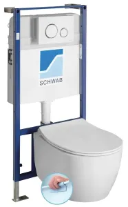 SAPHO - Závesné WC SENTIMENTI Rimless s podomietkovou nádržkou a tlačidlom Schwab, biela 10AR02010SV-SET5