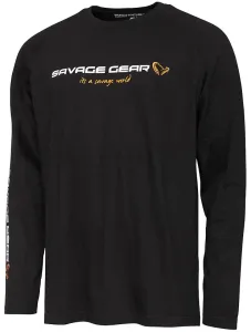 Savage gear tričko signature logo long sleeve t shirt black caviar - m