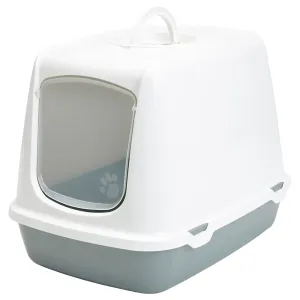 Savic toaleta pre mačky Oscar - Výhodná sada: Toaleta Oscar biela/svetlošedá + 2 x náhradný uhlíkový filter + 12 ks Bag it up