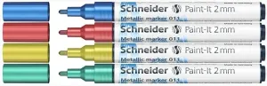 SCHNEIDER - Metalické markery v sade mix (červená, modrá, zelená, žltá) 4 ks