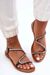 Klasické čierne dámske sandále s módnym strieborným zdobením - 37
