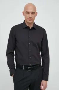 Bavlnená košeľa Seidensticker pánska, čierna farba, slim, s klasickým golierom, 01.675198