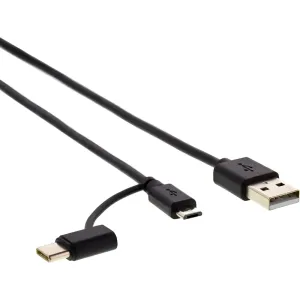 Sencor SCO 522-015 BK USB 2.0 kábel synchronizačný a nabíjací USB A - micro USB s redukciou na USB C, dĺžka 1,5 m