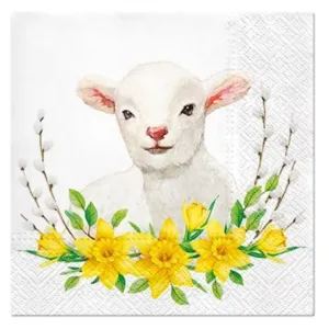 Servítky na dekupáž Lamb with Wreath - 1 ks (veľkonočné servítky na dekupáž)