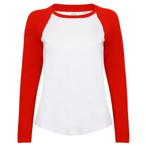 SF (Skinnifit) Dámske dvojfarebné tričko s dlhým rukávom - Biela / červená | L #5324948
