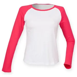 SF (Skinnifit) Dámske dvojfarebné tričko s dlhým rukávom - Biela / ružová | L