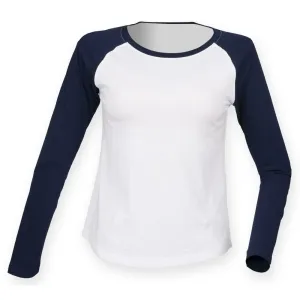 SF (Skinnifit) Dámske dvojfarebné tričko s dlhým rukávom - Biela / tmavomodrá | L #5324954