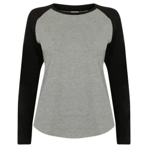 SF (Skinnifit) Dámske dvojfarebné tričko s dlhým rukávom - Šedý melír / čierna | M #5324960