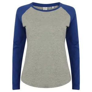 SF (Skinnifit) Dámske dvojfarebné tričko s dlhým rukávom - Šedý melír / kráľovská modrá | L #5324962