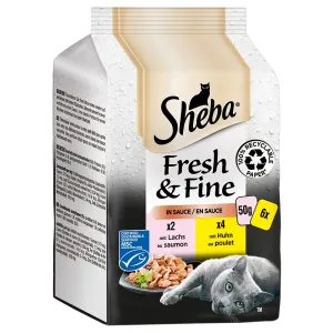 Sheba Fresh & Fine 6 x 50 g - losos a kuracie v omáčke