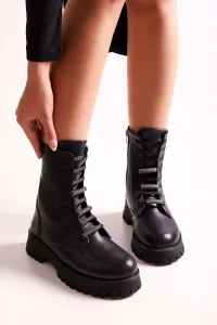 Shoeberry Women's Bowen Black Leather Boots Boots, Black Skin