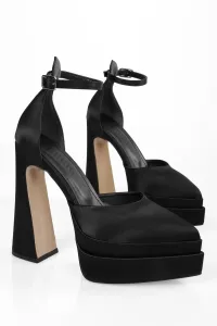 Shoeberry Women's Devon Black Satin Platform Heels #9502778
