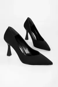 Shoeberry Women's Divini Black Matte Satin Heels Stiletto