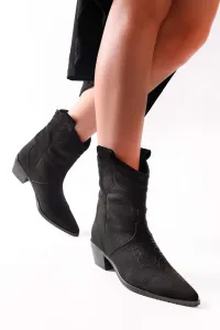 Shoeberry Women's Grecia Black Suede Western Boots Black Suede