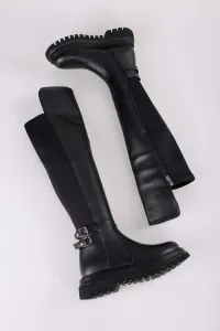 Shoeberry Women's Jaffa Black Thick Soled Elastic Boots